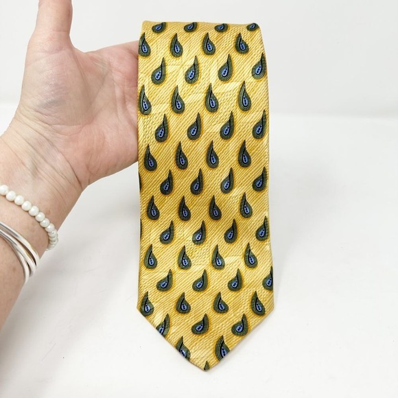 Robert Talbott‎ Gold Yellow Blue Paisley Silk Tie - Picture 1 of 8